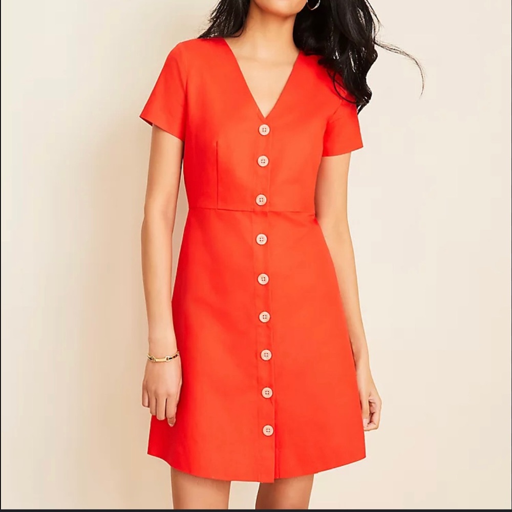 Ann Taylor Cotton Linen Button Flare Dress Sz. 10